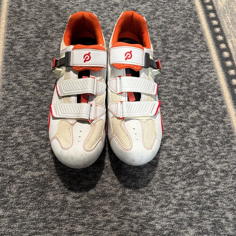 Peloton White and Orange Cycling Shoes